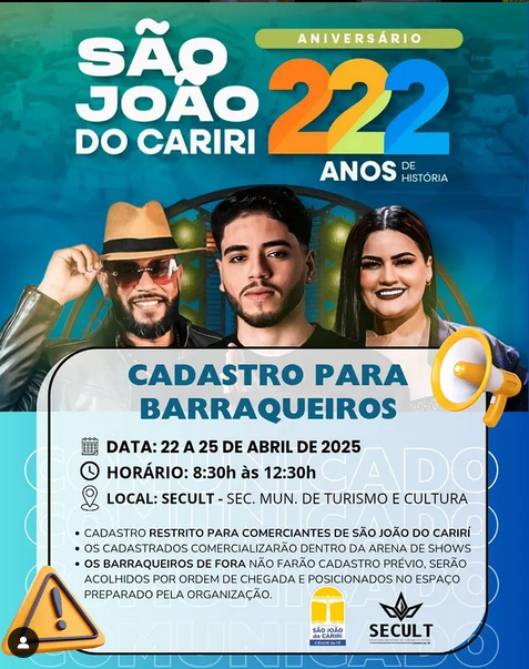 Início do cadastramento para barraqueiros locais que quiserem trabalhar dentro do espaço da festa