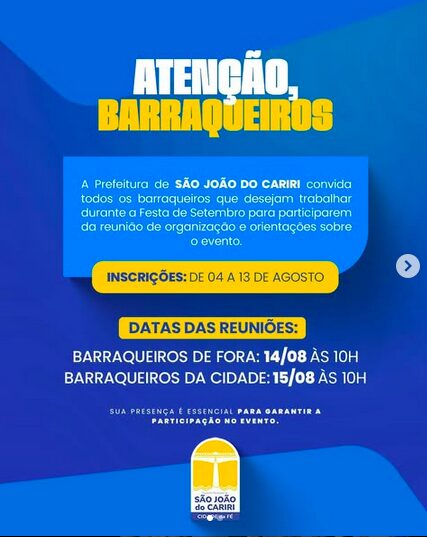 Chamado para Barraqueiros – Festa de Setembro