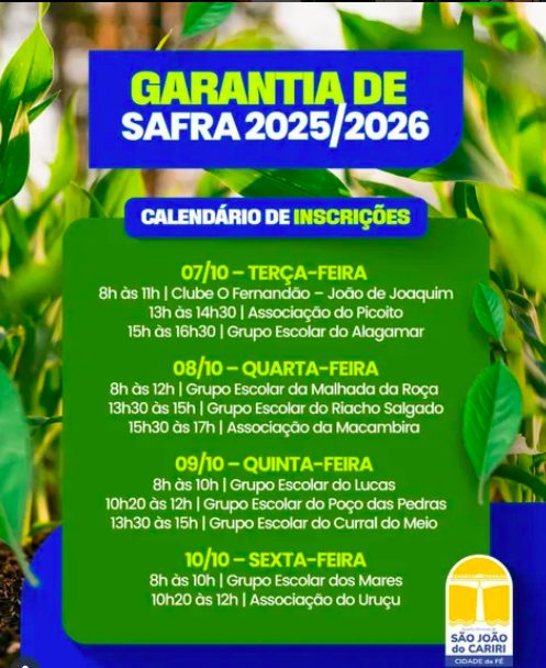 Inscrições do Garantia-Safra 2025/2026