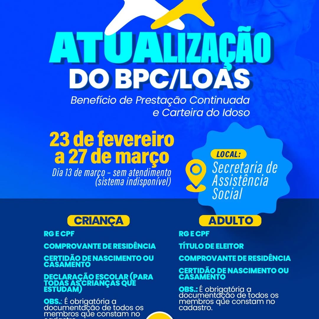Atualização Cadastral BPC/LOAS e Carteira do Idoso: Prazo final em 27 de março