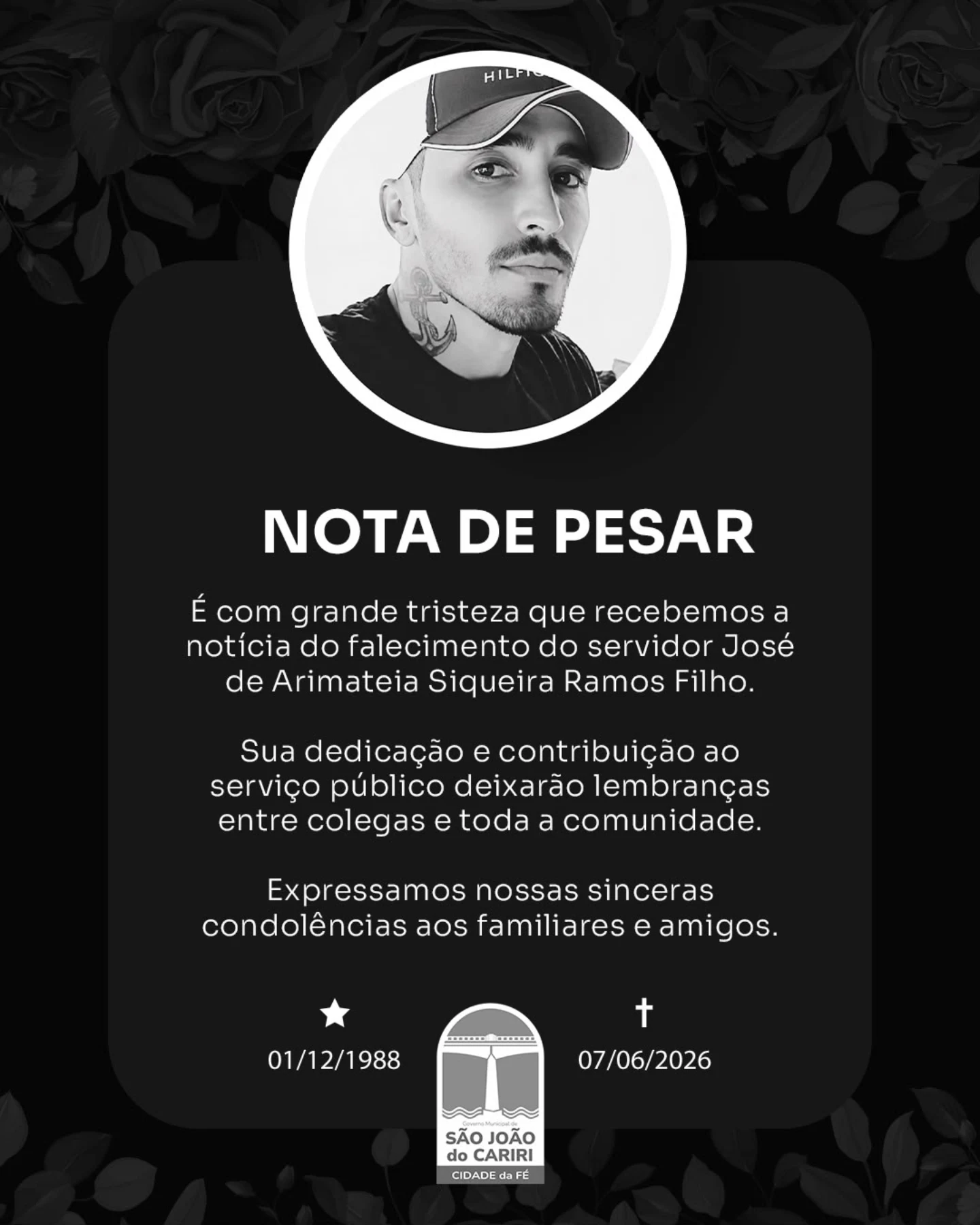 Câmara lamenta falecimento de José de Arimateia Siqueira Ramos Filho